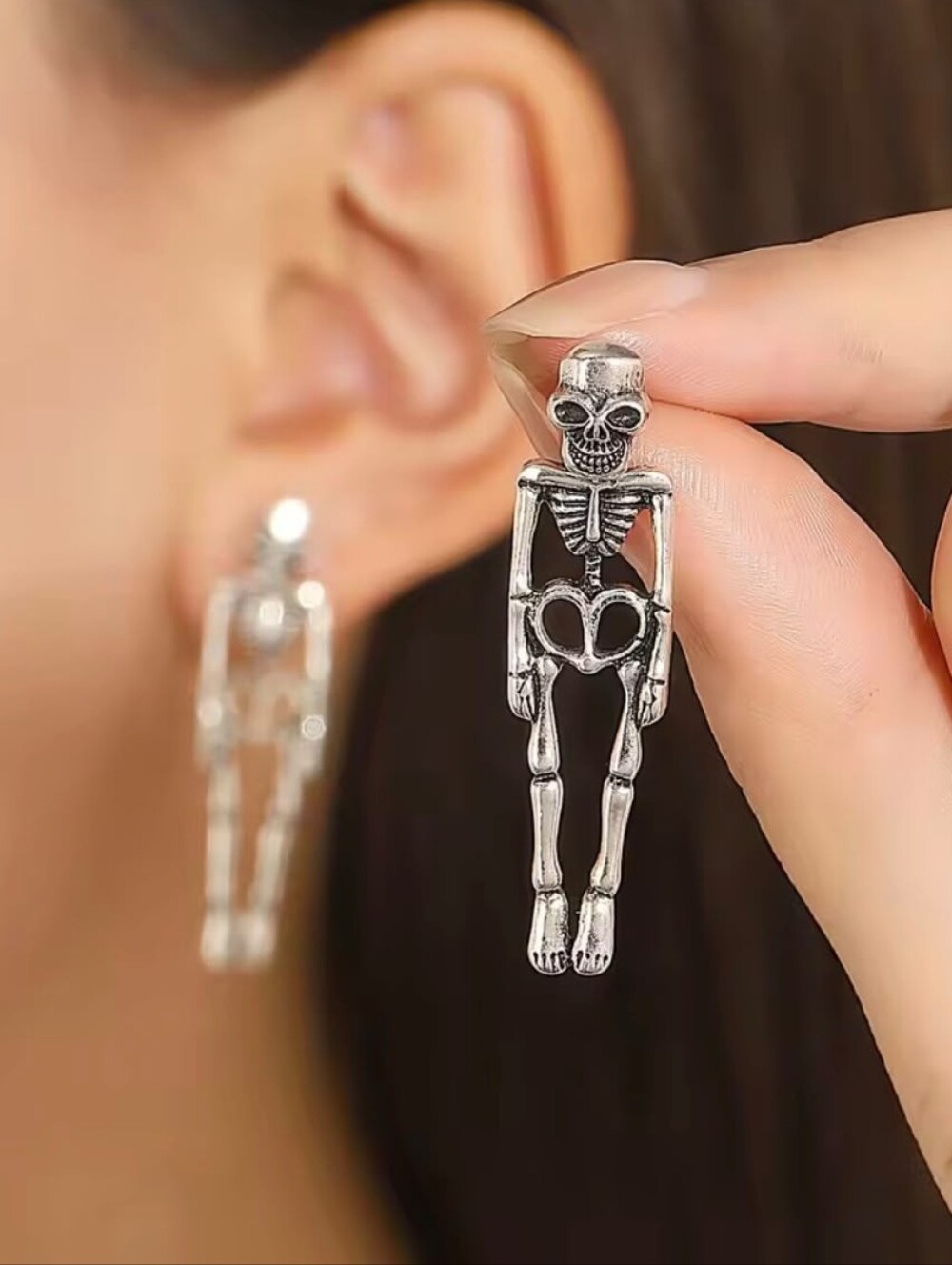 Silver Skeleton Dangle Earrings for Women - Gothic Statement Jewelry